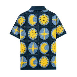 Chemise Polo <span class=keywords><strong>Homme</strong></span> Tricotée <span class=keywords><strong>Vintage</strong></span> de Haute Qualité à Motif Floral, Col Revers, Creuse, Décontractée, pour l'Été - Product Image 3