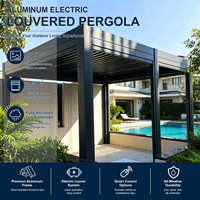 Pérgola Bioclimática de Jardín con Techo Rígido y Persianas, Innovadora con LED Integrado, 4x4m, Motorizada, Impermeable, de Aleación de Aluminio