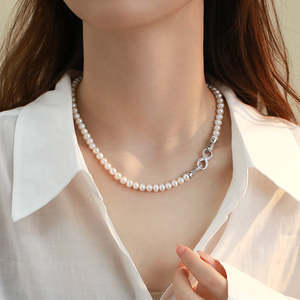 WENCHI สร้อยคอมุกน้ำจืดธรรมชาติสำหรับผู้หญิง โซ่เสื้อสเวตเตอร์แบบหัวเข็มขัด 8 ตัว 450 กรัม - Product Image 4