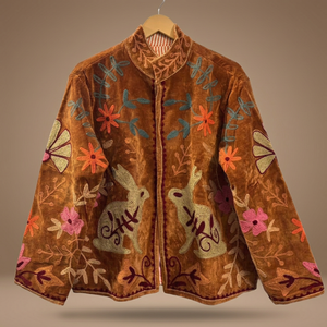 Wholesale Handmade Velvet Rabbit Embroidered Jacket <b>Women</b> Boho Winter Short <b>Coat</b> Cute Animal Floral Motif Vintage Ethnic Casual - Product Image 6