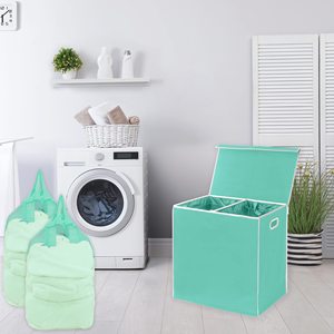 Turquoise Double <b>Laundry</b> Hamper with Lid and Removable Bags <b>Laundry</b> <b>Basket</b> 2 Sections, Collapsible Ditry Clothes Hamper - Product Image 2