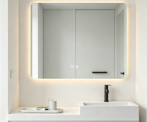 Minimalist Rectangular Glass LED Bathroom Mirror <b>with</b> Touch <b>Switch</b> <b>Wall</b>-Mounted Aluminum Frame Adjustable <b>Lighting</b> Eco-Friendly - Product Image 1