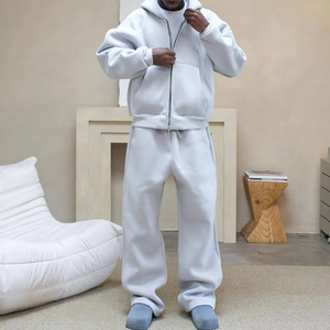 Conjunto de pantalones de chándal de neopreno de gran tamaño unisex, chándal liso con bordado 3D esencial en blanco de algodón y poliéster para hombre - Product Image 4