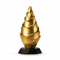 Trophée en métal Plume, chrome poli, flamme à double courbes sur base conique argentée, écologique, gravure personnalisée, cadeau promotionnel pour salon professionnel