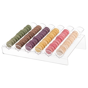 Vassoio moderno <span class=keywords><strong>in</strong></span> acrilico chiaro Macaron con 6 slot eco supporto per biscotti per banchetti nuziali - Product Image 1