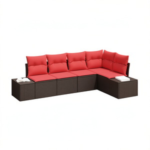 Poly Rattan Garden <b>Sofa</b> <b>Set</b> Brown 5 Piece With Cushion Outdoor Furniture Contemporary Design - Product Image 1