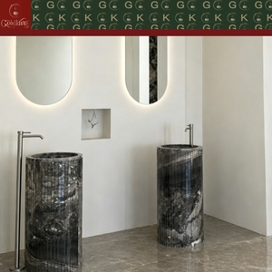 <span class=keywords><strong>Lavabo</strong></span> de Mármol Negro Tallado con Vetas Blancas GOLDKING, Diseño de Lujo, Columna Redonda de Piedra Sólida y <span class=keywords><strong>Lavabo</strong></span> de Pared OEM - Product Image 3