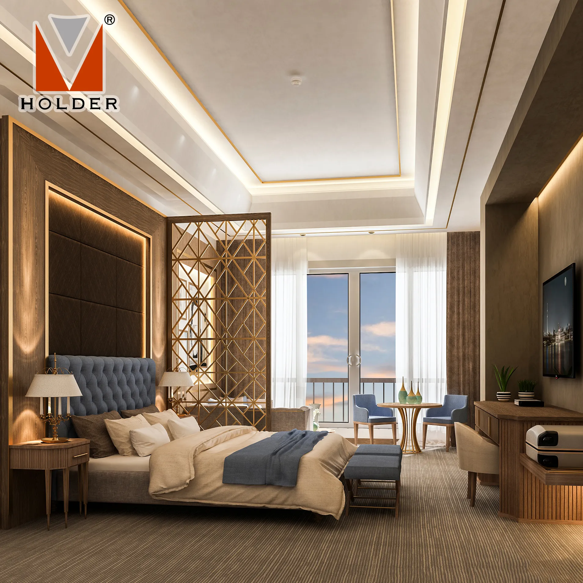 5 yıldızlı Hilton Hotel mobilya yatak odası takımları özelleştirilmiş Deluxe Suite Presidential Suite otel yatak setleri