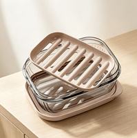 Boîte à Savon à Couvercle Amovible avec Drainage, Double Couche Transparente, avec Bac de Récupération d'Eau pour Salle de Bain, Douche, Comptoir – Organisateur