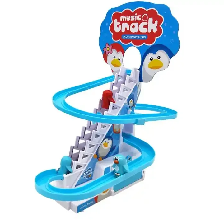 Mainan Puzzle listrik untuk anak-anak, mainan Puzzle memanjat tangga bebek kecil populer, jalur geser suara dan cahaya