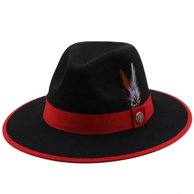 Fashion Chic Men's Feather Felt Godfather Fedora Hat Gentleman Panama Trilby Jazz Hat