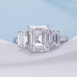 梅西宝石新产品结婚戒指黄金珠宝PT950白金祖母绿切割实验室种植钻石戒指