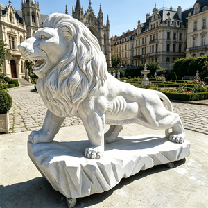 Grande Statua di Leone in Marmo Stile Europeo, Scultura Animale Intagliata e Incisa, Leone Dormiente per Decorazione Esterna del Cancello - Product Image 5