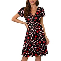 Robe décontractée d'été pour femme, style preppy, imprimé 3D de Noël, longueur genou, col en V, tissée, anti-plis, service OEM