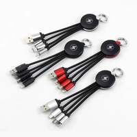 Kabel Data Multifungsi Unik 3-in-1 dengan Logo LED yang Dapat Disesuaikan, Kabel USB Isi Ulang dengan Gantungan Kunci, dari USB ke Tipe C & Micro USB