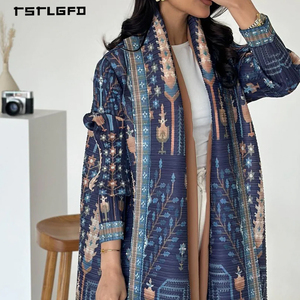 Robe longue plissée pour femme, style Abaya, imprimé tapis persan Kilim, ceinture à nouer, manches longues, modeste, de luxe, ethnique, OEM/ODM - Product Image 3