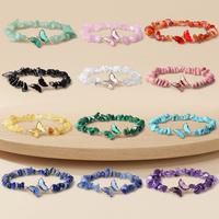 Bracelets en pierres précieuses naturelles irrégulières en forme de papillon, améthyste, turquoise, agate, obsidienne, élastiques, vente en gros