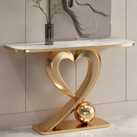 Console murale moderne en pierre frittée de luxe italienne, meuble d'entrée en acier inoxydable à poser contre le mur face à la porte principale