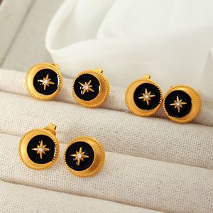 French Retro Star Pattern Gold Plated <b>Stud</b> <b>Earrings</b> <b>Black</b> Enamel Geometric Design Fashion Jewelry - Product Image 4