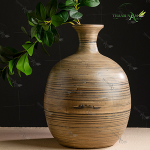 Venta al por mayor precio barato rayas bambú decoración jarrón diseño minimalista estilo bambú jarrón para sala de estar - Product Image 1