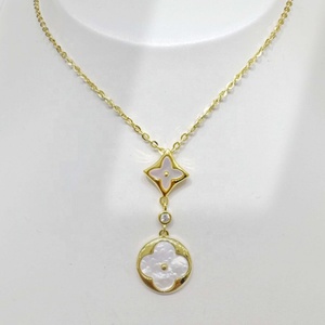 OEM plata 925 sterling silver bridal zircon layered <b>necklace</b> <b>statement</b> shell dainty mama clover gold plated pendant <b>necklaces</b> - Product Image 3