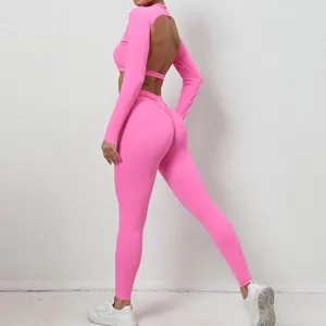 Abbigliamento da allenamento tuta sportiva per il tempo libero manica lunga palestra Top Yoga Set Fitness donna Leggings a vita alta Set