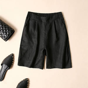 Pantaloncini da ragazza in <span class=keywords><strong>lino</strong></span> di <span class=keywords><strong>lino</strong></span> in cotone traspirante pantaloni per il tempo libero da <span class=keywords><strong>donna</strong></span> con bottone in tinta unita in vita con Logo Hot <span class=keywords><strong>Shorts</strong></span> a tubo dritto - Product Image 3