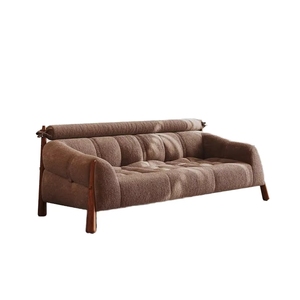 Divano Sezionale di Lusso a Tre Posti con Schienale in Legno Massello, Set Lineare Elegante e Leggero, con Comodo Imbottimento in Spugna - Product Image 2