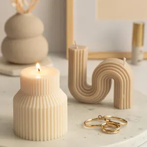 Lilin wangi rumah tangga dekorasi gaya Modern kreatif, lilin wangi seni beraroma garis-garis buatan tangan