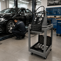 Herramienta de mantenimiento del sistema de frenos de coche Amsxzo HY-5001, diseño de limpieza por pulsos DC12V, cuatro recipientes de recuperación de 1L independientes