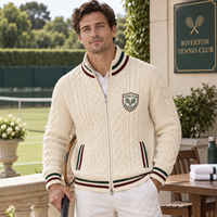 Cardigan zippé en maille torsadée pour homme, style tennis vintage, veste tricotée, logo personnalisé, tricot décontracté, OEM ODM, vente en gros