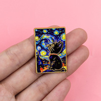 9 Stile Lustige Katzen-Emaille-Pins Set, Kunstvolle Sternennacht-Kätzchen-Anstecknadeln, Sarkastische Slogan-Blumen-Katzen-Broschen für Rucksack und Jacke