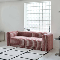 Petit canapé moderne en tissu à trois places, à carreaux rouge et blanc, style coréen, couleur crème, pour blogueurs, rangée droite, familial, gonflable, pour villa