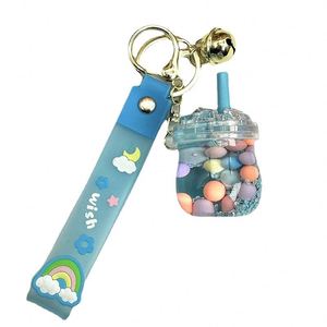 New Arrival Milk Tea Cup Keychain With Liquid Quicksand Bubble Tea Keychain Fruit Milk Tea Keychain - Product Image 5