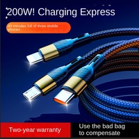 Kabel Data Tipe-C Tiga-dalam-Satu Nylon Pengisian Daya Super Cepat 200W untuk 15 Perangkat, Kompatibel dengan Earphone OPPO Glory
