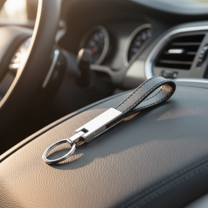 Customized Car LOGO Promotional Simple Keychains Rectangular <b>Keyring</b> Metal Leather PU Key Automobile Pendant Gift Keychain - Product Image 2