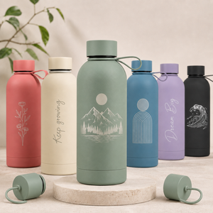 Custom Art Font Laser Engraved Stainless Steel Water Bottle Rich Matte Shades Carry Strap Leakproof Reusable Vacuum Flask - Product Image 3