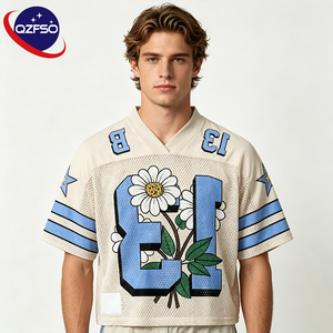 QZFSO Custom Hip Hop Vintage Sublimation Soccer T Shirt American Football Uniform <b>Top</b> Rhinestone Mesh Fabric Rugby Sport Jersey - Product Image 1