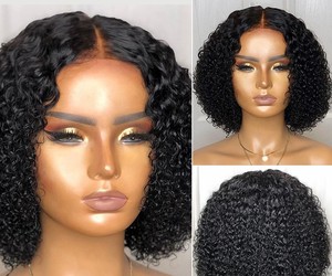 Vente en gros Noir Mid Cut Court <span class=keywords><strong>Cheveux</strong></span> Bouclés Populaire Deep Curl Perruque Synthétique - Product Image 2