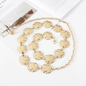 Cadena de cintura retro para mujer, de metal, ajustable, con diseño de círculo hueco, para decoración de vestidos, con hebilla metálica de moneda, cinturón accesorio - Product Image 5