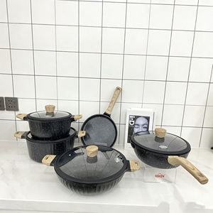 Set di Pentole Uakeen 9 Pezzi Antiaderenti in Alluminio: Casseruola 4.6L, 7L, Padella per Pizza 0.7L, Padella Profonda 4.2L, Wok 5.6L per Cucina di Lusso - Product Image 2