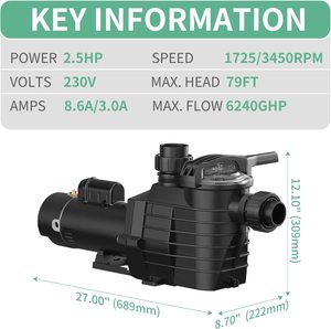 Pompe filtrante à deux vitesses Jade J18007E à grand débit avec <span class=keywords><strong>filtration</strong></span> et compatibilité eau salée pour piscines enterrées et hors sol - Product Image 5