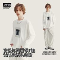 T-shirt graphique personnalisé pour homme à manches longues, coupe décontractée, imprimé numérique délavé à l'acide, respirant, en polyester/coton, style streetwear vintage