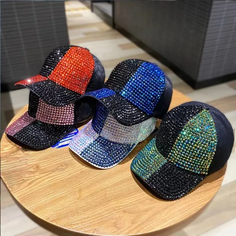 High Quality Crystal Bling Trucker Hats Rhinestone Baseball Caps Unisex Mesh Net Two-tone Paneled Diamond-set Cap
