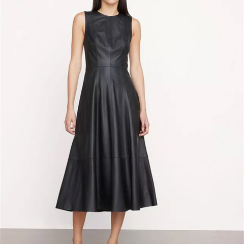 3502 Spring New Arrival Umbrella Dress Long High Waist Elegant Black Women's Leather Dresses