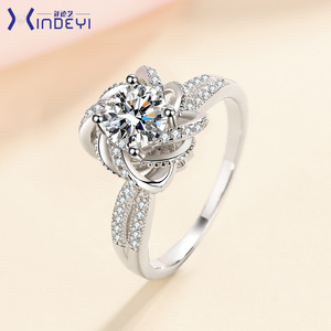 2025 חדש 925 טבעת כסף סטרלינג נשים <span class=keywords><strong>1</strong></span> קראט ו-2 קראט יהלומים פרח - Product Image 6