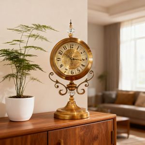 European Style Table <b>Clock</b> Copper Plated Decorative Circular <b>Silent</b> Desk <b>Clock</b> For Living Room Bedroom - Product Image 1