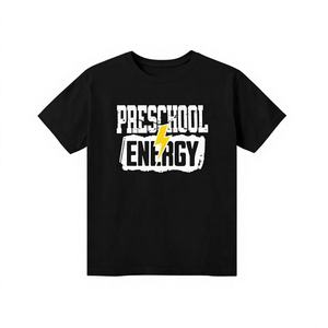 Camiseta informal de manga corta para mujer con logo de Preschool Energy, 100% algodón, cuello oversize, estampado de letras, tejido jersey, para todas las estaciones - Product Image 1