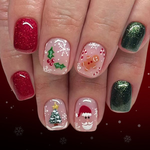 Autocollants <span class=keywords><strong>pour</strong></span> ongles de Noël, Père Noël, bonhomme en pain d'épices, flocons de neige, autocollants 3D <span class=keywords><strong>pour</strong></span> ongles, rouge, vert, paillettes, décorations de <span class=keywords><strong>manucure</strong></span> de Noël - Product Image 2