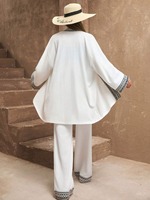 Ensemble deux pièces pour femmes grandes tailles, kimono blanc brodé à ouverture devant et pantalon large, vente en gros, sur mesure